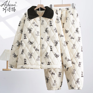 三层夹棉睡衣女生冬季加厚加绒保暖棉袄男款冬天情侣家居服可外穿