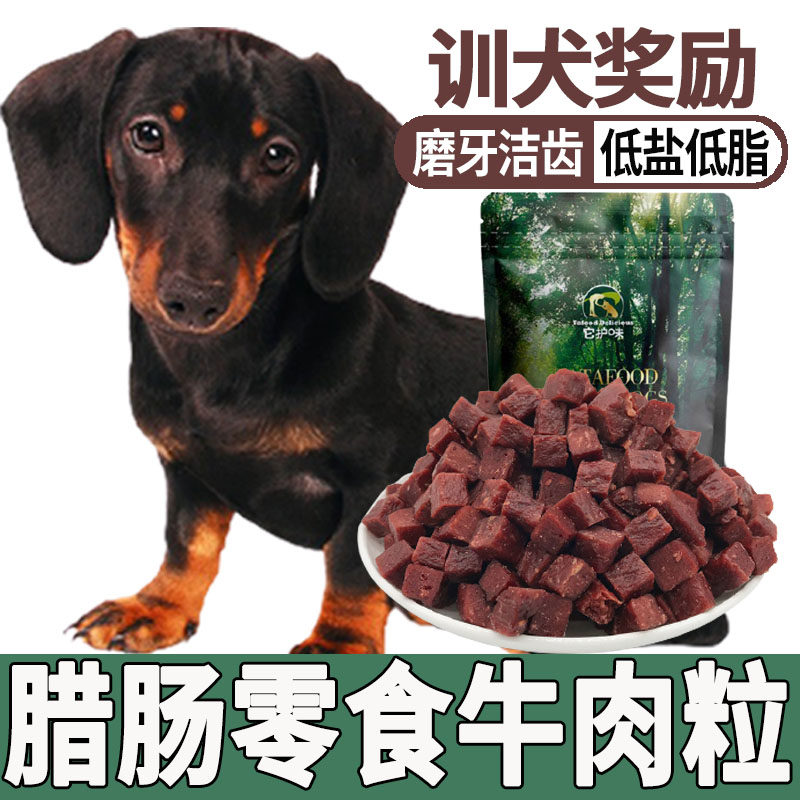 The snacks beef grain small puppies eaten by Sausage Dogs are rewarded for three months to stink and fatter nutritious food