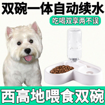 Double Bowl High Face Value Young Dog Dog Food Basin Drinking Water Without Wet Mouth Integrated Dual-use Automatic Renewal Water for Western Highland Dog Eats