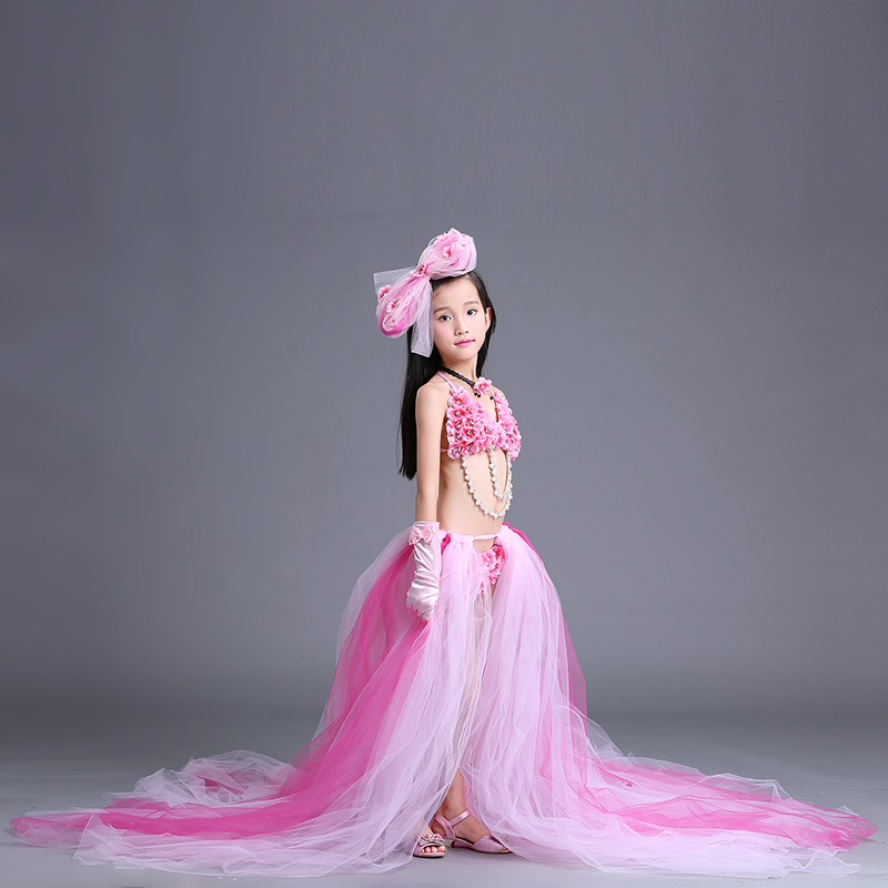 New Girls T-model catwalk showtail đồ bơi thi trẻ em chia đôi trang phục trình diễn bikini bikini học sinh đẹp