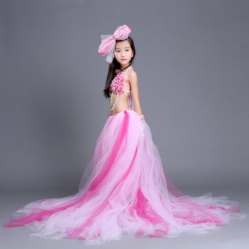 New Girls T-model catwalk showtail đồ bơi thi trẻ em chia đôi trang phục trình diễn bikini bikini học sinh đẹp