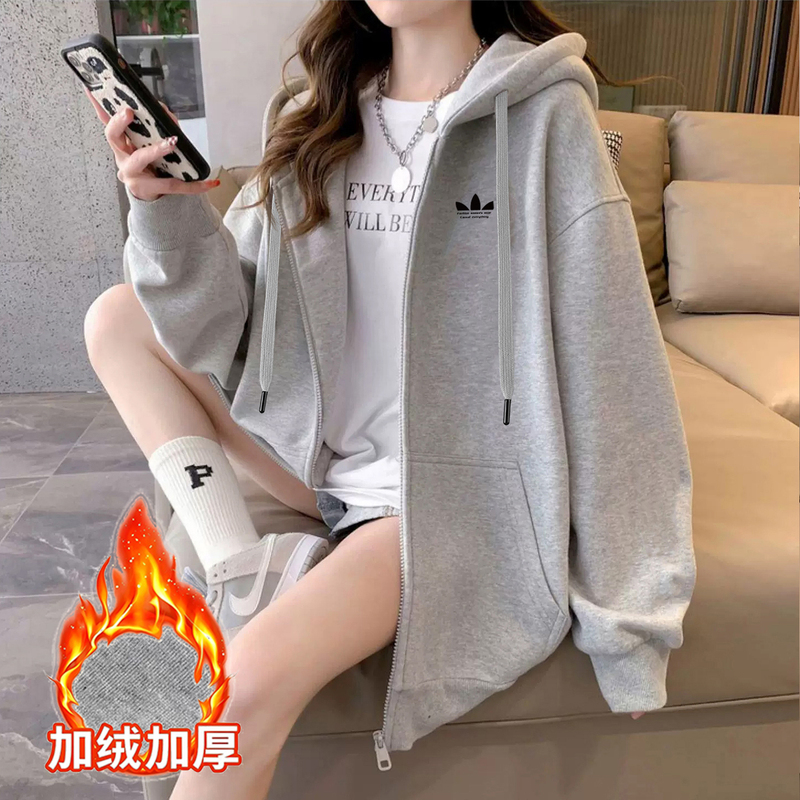 Sports Clover Autumn and Winter Jacket for Women, Large Size Casual Sweatshirt, Hooded Couple's Cardigan, Loose and Lazy Style Top Sports Clover Autumn and Winter Jacket for Women, Large Size Casual Sweatshirt, Hooded Couple's Cardigan, Loose and Lazy Style Top