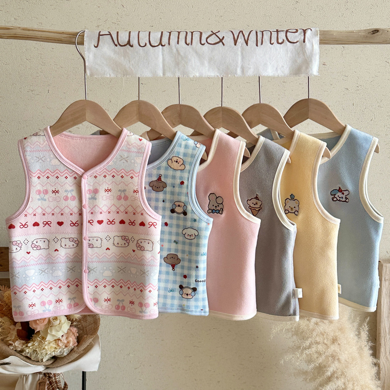 Cartoon Cute Printed Vest Unisex Cardigan Style Warm Vest Children's Spring and Summer Thin Cute Style Regular