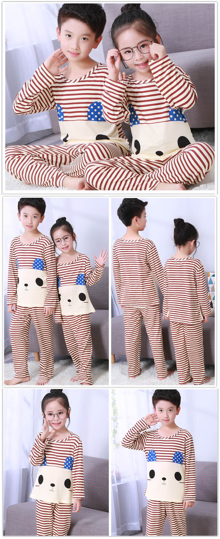 Mùa thu hoạt hình dễ thương cho trẻ em đồ ngủ cotton dài tay nam và nữ quần áo trẻ em trẻ em lớn trẻ em phù hợp với dịch vụ nhà đồ bộ cát hàn