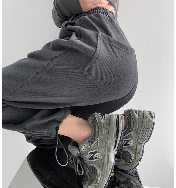 Sports pants women's autumn New loose ties high waist thin wide leg pants small casual heavy cotton pants ins tide