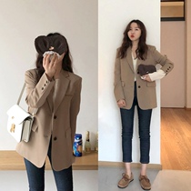 (Clearance) khaki blazer female Korean version 2021 spring and autumn design sense niche senior casual suit