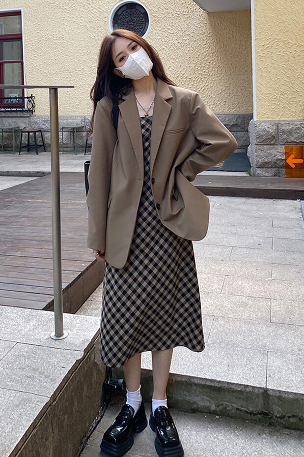 Suit Jacket Woman 2022 Fall New Korean version Loose Sense Casual Temperament Little Subpure Color West Suit Jacket