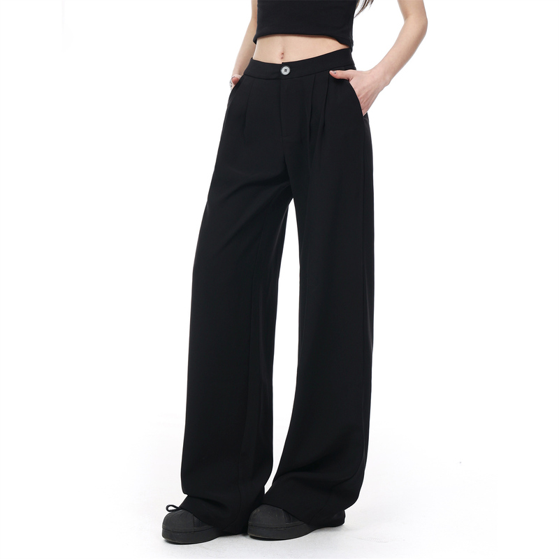 Black Wide-Leg Pants Casual Pants for Women 2026 New High-Waisted Slimming Suit Pants Loose Drape Straight-Leg Floor-Length Pants
