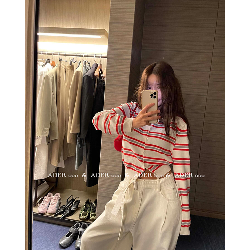 Ader Ooo Striped Short Knit Cardigan for Petite Women, New Spring and Autumn Style, Color-Blocking, Soft and Stylish Thin Jacket for Women
