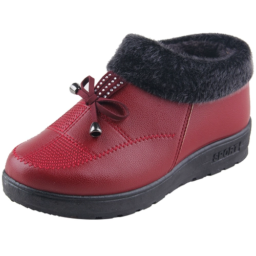 Зимние слипоны, флисовая удерживающая тепло обувь, нескользящие полиуретановые короткие сапоги для матери, мягкая подошва, для среднего возраста