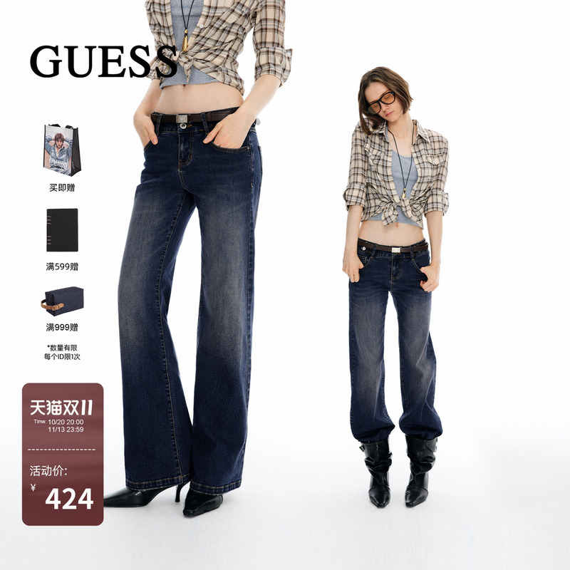 Guess Stretch Slim Fit Bootcut Pants 2026 Autum Women's Retro Distressed Denim Blue Low-Waist Jeans Xr03 Guess Stretch Slim Fit Bootcut Pants 2026 Autum Women's Retro Distressed Denim Blue Low-Waist Jeans Xr03