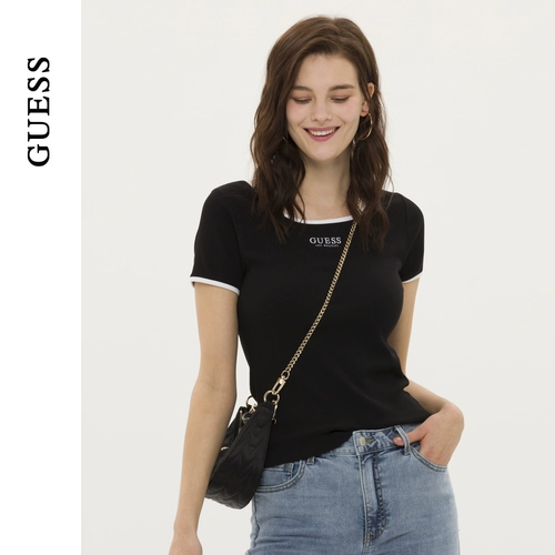 GUESS Женские простые западные шинетические тонкие сладкие футболки с коротки