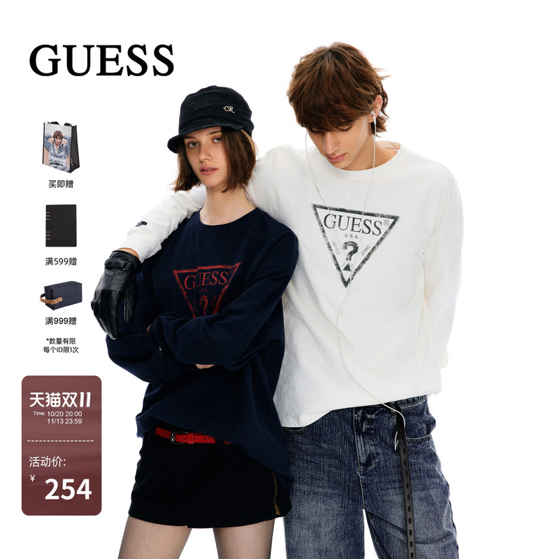 Guess Simple Classic Long-Sleeved T-Shirt 2026 Autum Unisex American Retro Loose Casual Blouse