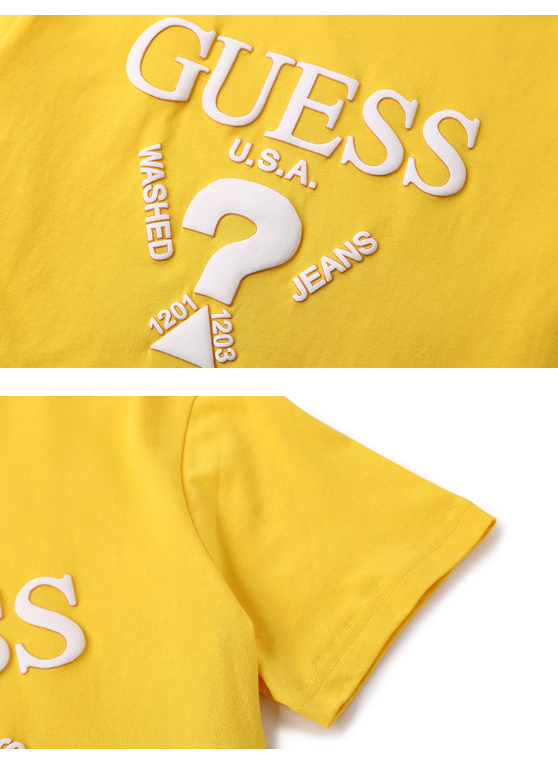 GUESS couple 2018 mùa xuân và mùa hè của nam giới LOGO màu rắn vòng cổ ngắn tay T-Shirt-MI2K9407K