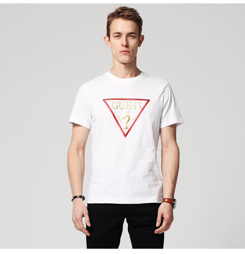 GUESS vài mô hình 2018 mùa xuân và mùa hè nam inverted tam giác dập nóng LOGO ngắn tay T-Shirt-MI2K8406K