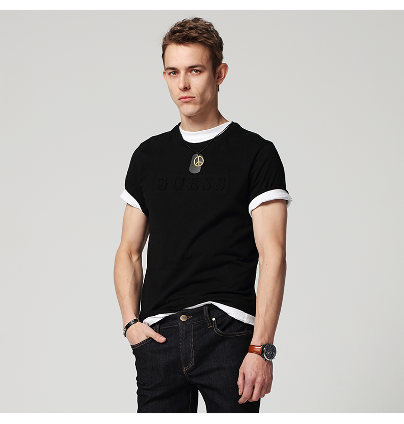 GUESS vài mô hình 2018 mùa xuân và mùa hè của nam giới ba chiều nổi LOGO ngắn tay T-Shirt-MI2K8432K