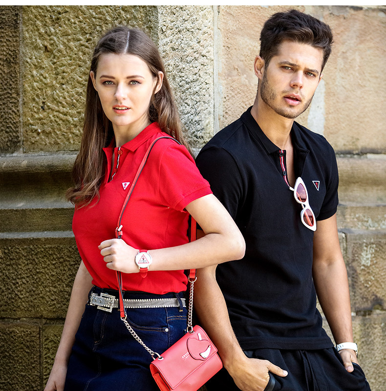 GUESS couple 2018 mùa xuân và mùa hè của nam giới màu rắn POLO cổ áo ngắn tay T-Shirt-MI2K9470K