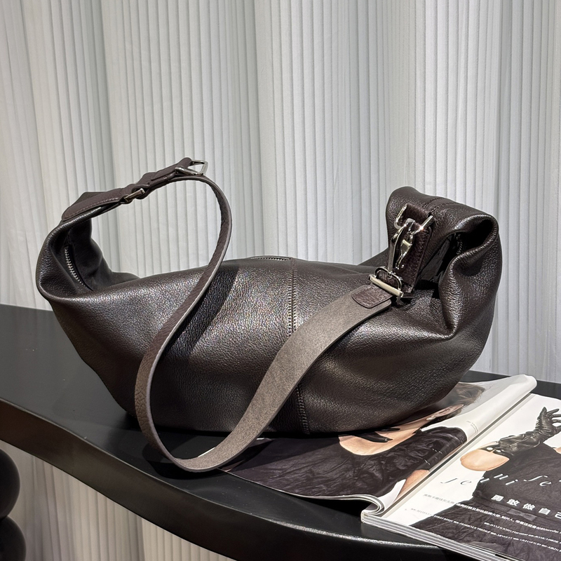 Michael Jay Handmade High-End Arrow Tube Bag, Genuine Leather, Large Capacity, Commuter-Friendly, Suede Croissant Bag