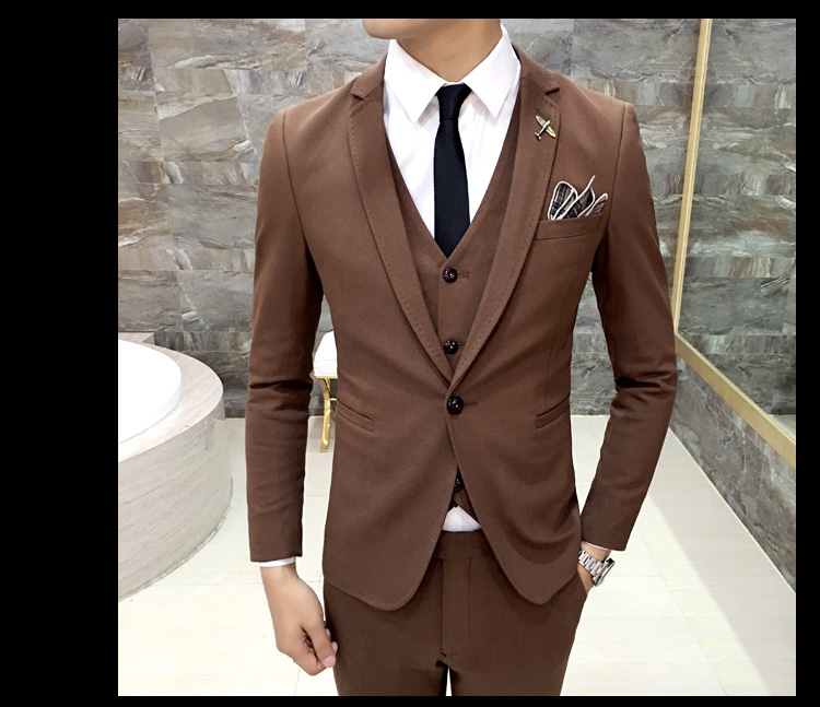 Phù hợp với nam phù hợp với màu nâu đơn giản thời trang rắn màu kinh doanh phù hợp với quần tây quần ba mảnh áo khoác - Suit phù hợp áo vest nam hàn quốc