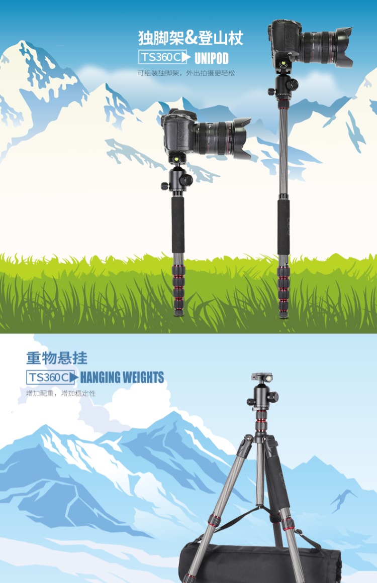 OBO / Ou TS360C sợi carbon chân máy xách tay máy ảnh SLR chân máy điện thoại chụp ảnh tự sướng chụp ảnh du lịch - Phụ kiện máy ảnh DSLR / đơn benro t660ex