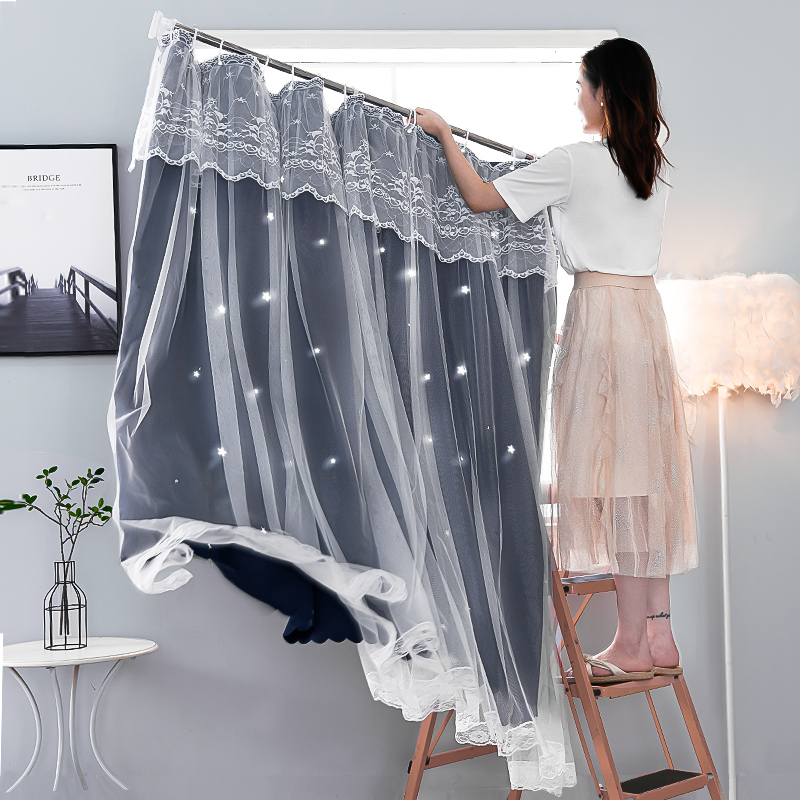 Telescopic Rod curtains free of punch mounting Easy magic sticker shading cloth rental room Bedroom 2021 new small short window-Taobao