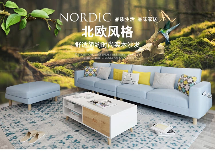 sofa vải nordic căn hộ nhỏ đồ nội thất phòng khách sẵn sàng ba chút đơn giản hiện đại kết hợp phong cách tối giản của gỗ rắn - Ghế sô pha