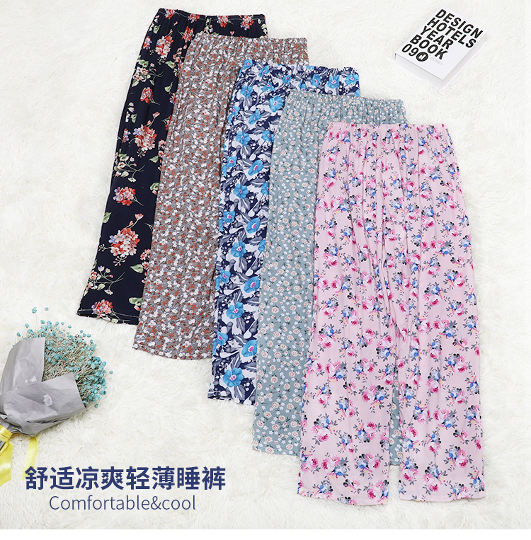 Mùa hè giữa và tuổi già cotton lụa pajama quần trung niên người già kích thước lớn lỏng nhân tạo quần cotton nữ điều hòa không khí quần quần ống rộng nam