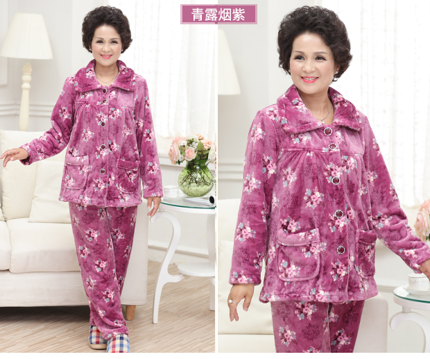 Mùa xuân và mùa thu mùa đông đồ ngủ flannel nữ trung niên mẹ mỏng phần san hô lông cừu trung niên già dày phù hợp với bà đồ mặc nhà cao cấp