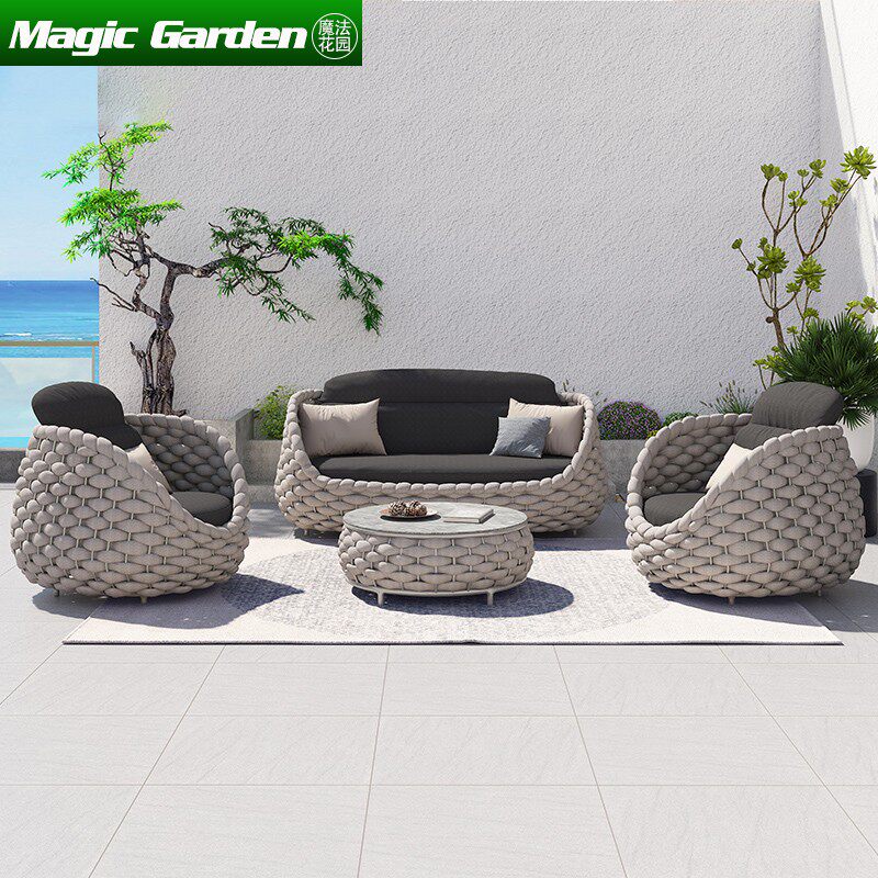 Nordic designer rattan chair outdoor balcony courtyard rattan sofa three-piece set villa hotel leisure furniture coffee table