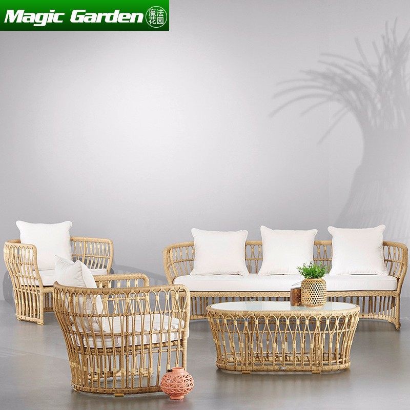 Nordic Outdoor Minimalist Modern Rattan Sofa Living-room Terrace Rattan Chairs Furniture Trio Patio Balcony Tea Table Combinations