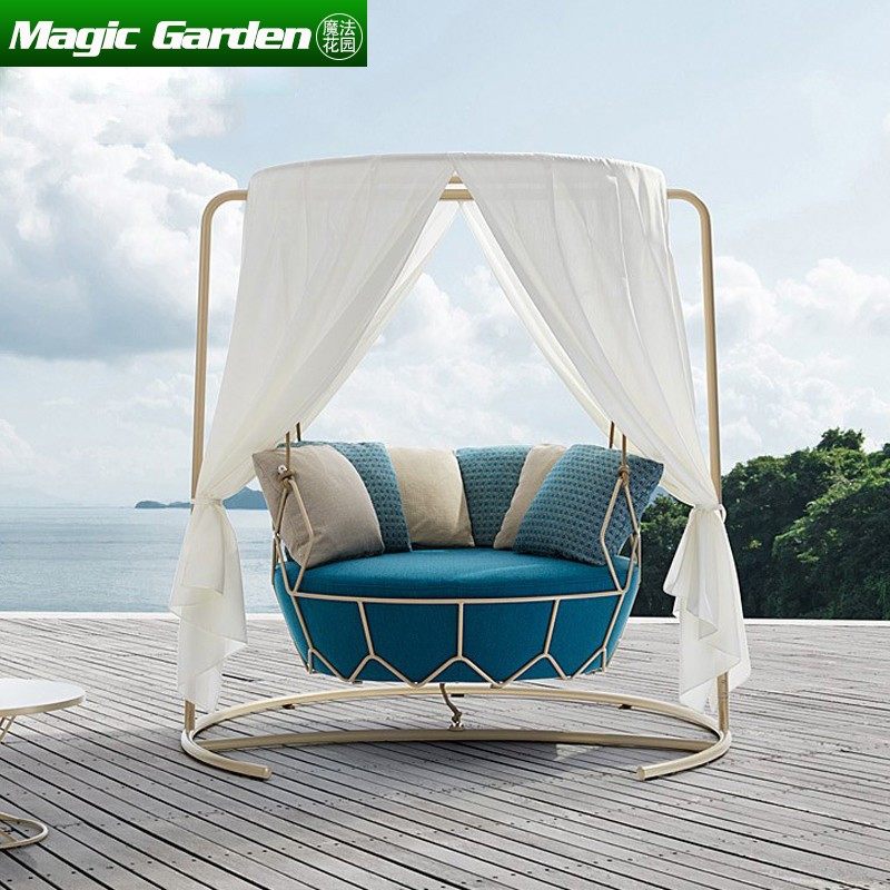 Villa Balcony Hanging Leisure Hanging Basket Mesh Red Outdoor Patio Iron Art Bracket Swing rocking chair Single Sofa Bird Nest