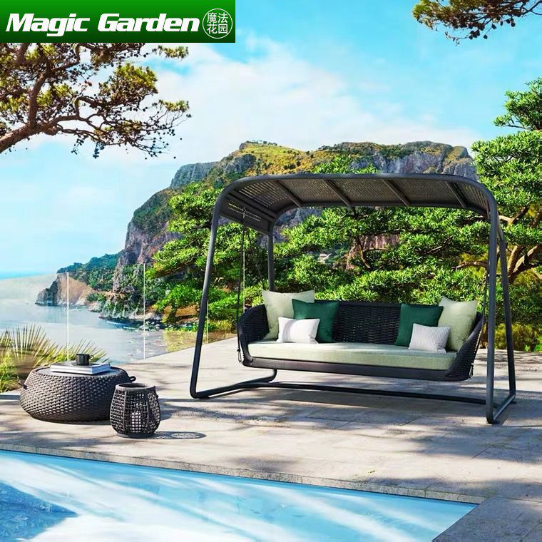 Outdoor net celebrity rattan garden creative hanging basket outdoor garden home leisure lazy bracket hanging chair coffee table