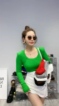 Candy color slim-fit long-sleeved T-shirt women are thin 2021 new European station pullover round neck bottoming top solid color