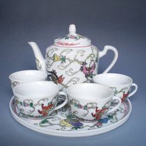 Jingdezhen porcelain tea tray factory-made ceramic teapot pastel hand-painted white melon saucer 6-head tea set new in stock