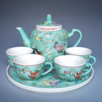 Jingdezhen porcelain tea tray factory-made ceramic teapot pastel hand-painted green melon saucer 6-head tea set new in stock