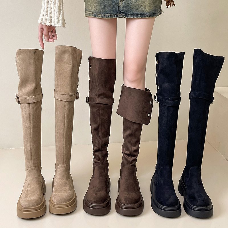 Fashion tribe Two wearing folding thick bottom long cylinder boots children 2023 Autumn winter new coarse heel knight rider boots-Taobao