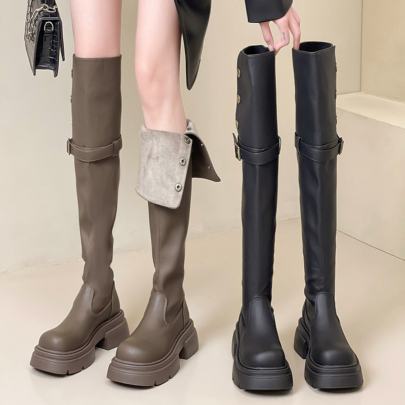 Fashion tribe Two wearing thick bottom long cylinders over knee boots children 2023 autumn and winter new coarse heel plus suede long boots fashion boots-Taobao