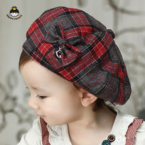 Baby hat spring and autumn Korean girl plaid hat sweet princess baby hat fashion beret baby hat autumn