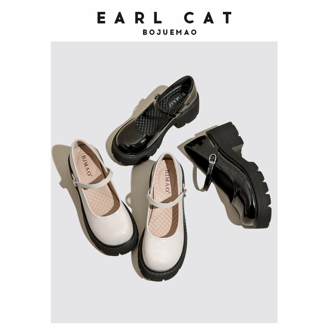 Earl Cat ເກີບຫນັງຫນັງຂະຫນາດນ້ອຍທີ່ແທ້ຈິງສໍາລັບແມ່ຍິງ 2024 summer ເກີບໃຫມ່ວິທະຍາໄລແບບ heels ສູງ jk ເກີບຫນາ sole ເກີບ Mary Jane