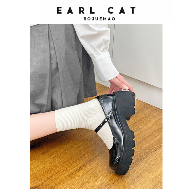 Earl Cat ເກີບຫນັງຫນັງຂະຫນາດນ້ອຍທີ່ແທ້ຈິງສໍາລັບແມ່ຍິງ 2024 summer ເກີບໃຫມ່ວິທະຍາໄລແບບ heels ສູງ jk ເກີບຫນາ sole ເກີບ Mary Jane