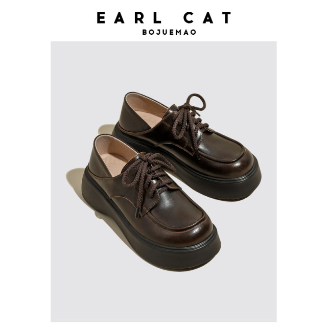 Earl Cat ເກີບຫນັງຂະຫນາດນ້ອຍສໍາລັບແມ່ຍິງ 2024 summer ໃຫມ່ versatile ເກີບວິທະຍາໄລແບບຫນາ soled ດຽວເກີບ loafers ຫນັງແທ້ສໍາລັບແມ່ຍິງ