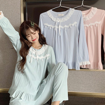 Japanese sweet and cute pajamas girls Spring and Autumn long sleeve cotton lace princess style Korean home wear thin