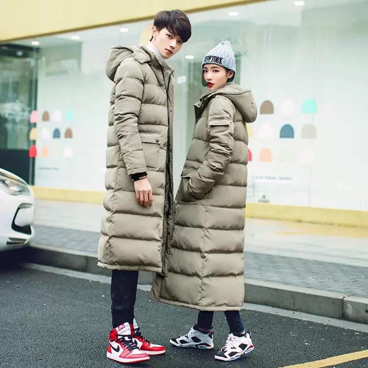 Áo khoác cotton mới cho nam dày cộng với áo dài cotton siêu dài xuống qua đầu gối với một bộ quần áo mùa đông công sở đồ cặp với người yêu
