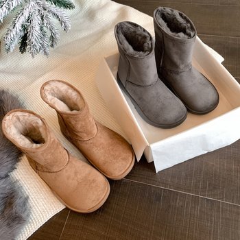 Korean style round toe short-tube spliced plush snow boots with thick soles