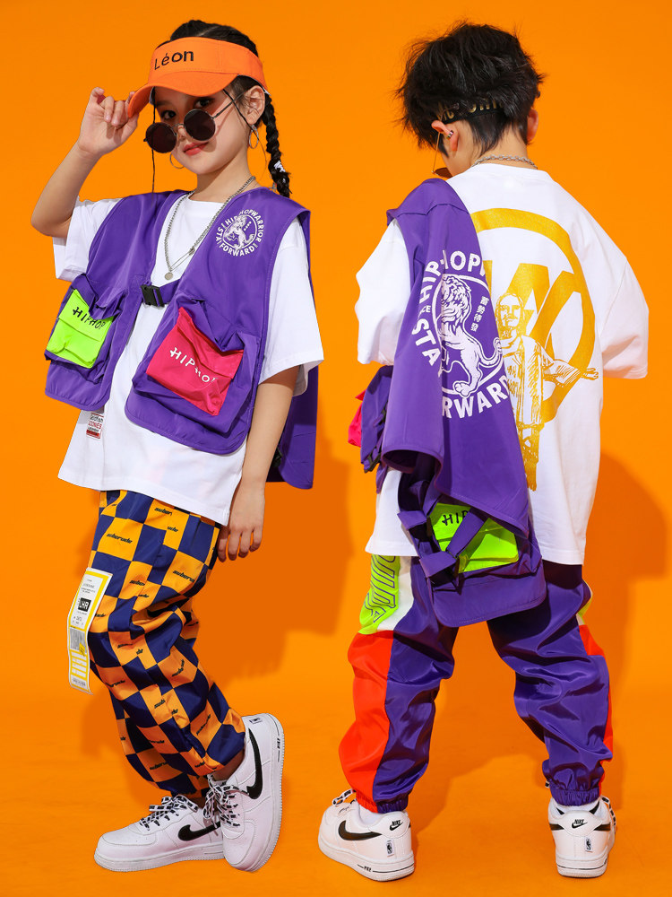 Trendy children's suit Hip-hop vest clothing Boys hip-hop suit Girls jazz dance catwalk fashion performance clothing summer