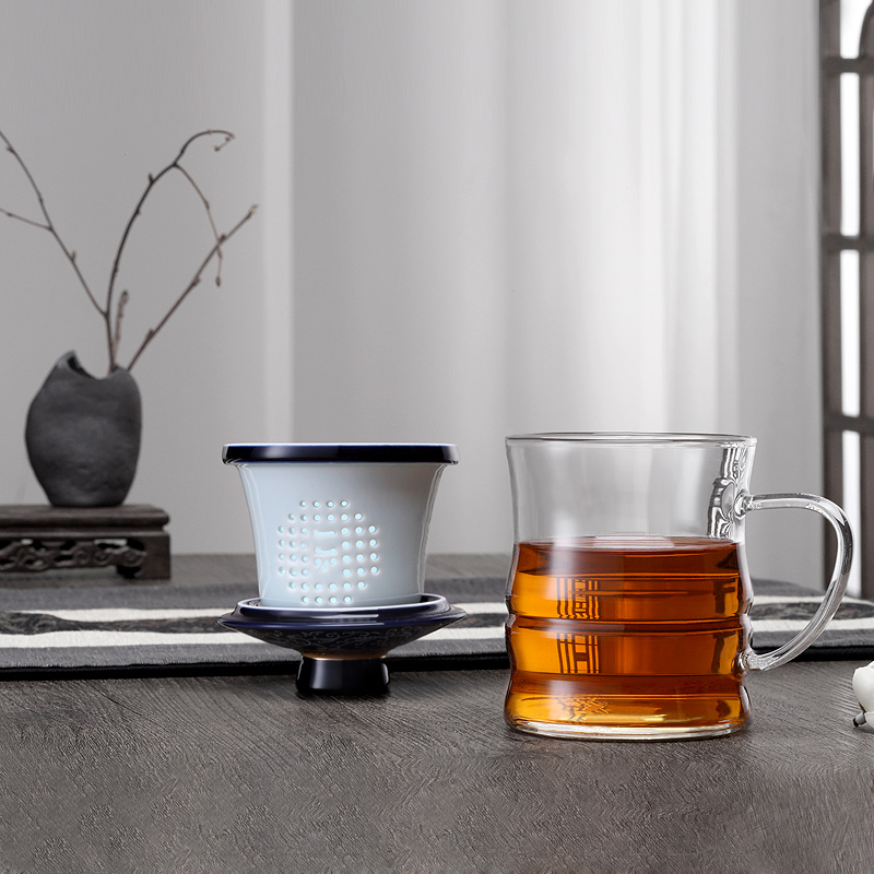 A garden international office tea cup tea separation ceramic filtration home three cup glass cup with cover