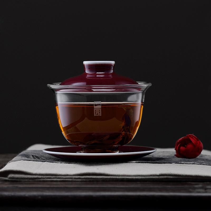 A garden international glass ceramic tureen three cups to use large kung fu tea tea, hand grasp to the bowl