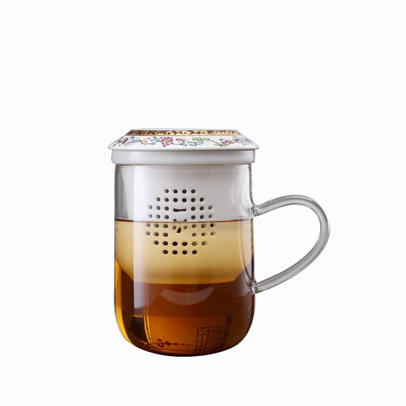 A garden international fashion three cups of glass and ceramic filter tea cup flower gift tea cups