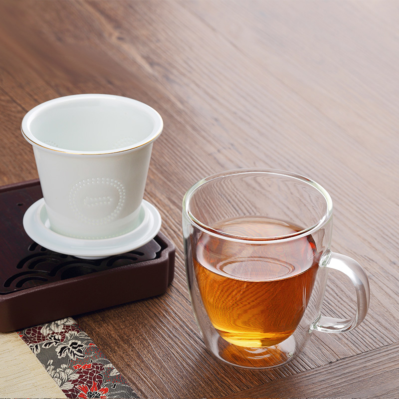 A garden international double layer heat insulation cup against the hot heat resistant glass ceramic filtration separation of tea hand cups