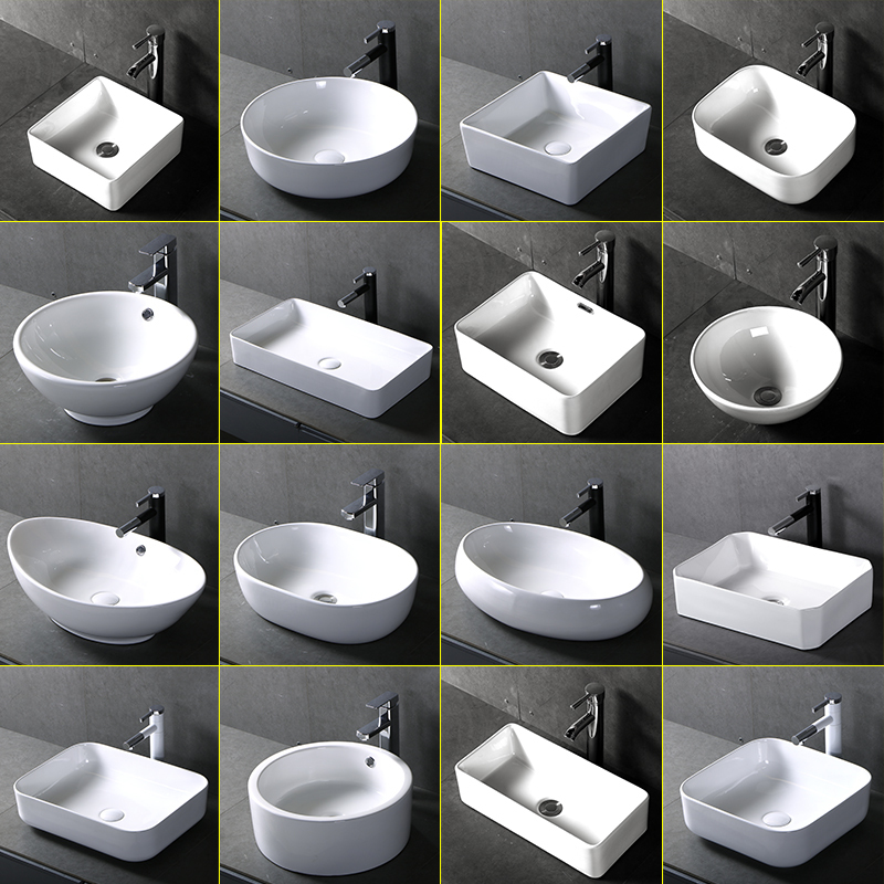 Small Size Countertop Basin for Balcony, Single-Hole Ceramic Washbasin, Bathroom Sink, Household Square Basin